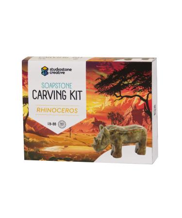 STUDIOSTONE CREATIVE Rhinoceros Soapstone Sculpture Stone Carving DIY Arts Crafts Kit Kids Adults