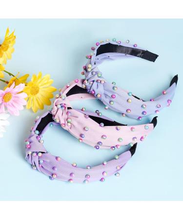 Sucrain 3 Pcs Colorful Pearl Knotted Headbands for Women & Girls - Jeweled Gem Embellished Hair Accessories (Pink Blue Purple) - Buy Online on SooperMarket.com