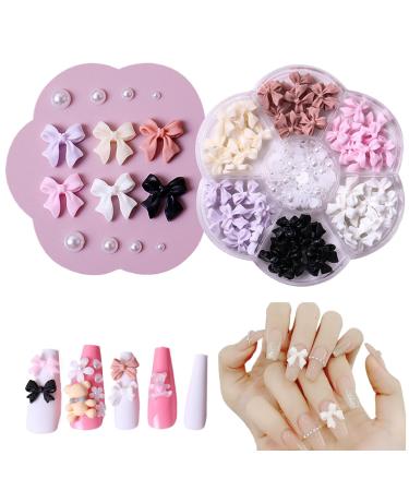 Nail Tips 1 Box Bow Nail Charms with 7 Grids Nail Art Charms Colorful Nail Charms and Gems Decorative Bow Charms Diverse Styles Bow Charms for Nails Art DIY Manicure Craft Decoration