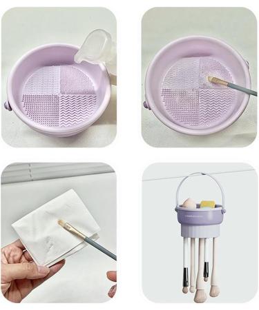 AWOCAN 3-in-1 Makeup Brush Cleaner Bowl Foldable Portable Cleaning Tool for Brushes Powder Puffs Sponges (beige) - Buy Online on SooperMarket.com