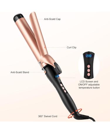 LXMTOU 38mm Large Barrel Curling Wand for Big Curls on Long, Thick Hair - Adjustable Temperature Curling Iron with Glove - Auto-Off Feature - Gold - Buy Online on SooperMarket.com