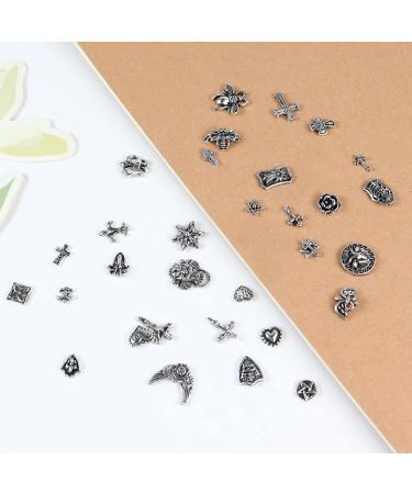 Punk Vintage Nail Charms Set - 72 Pcs 3D Cross, Stars, Hearts - Silver Chrome - DIY Nail Art Accessories for Women - Buy Online on SooperMarket.com