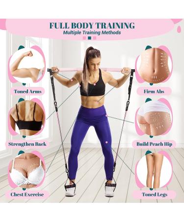 Multifunctional Pilates Bar Kit with Resistance Bands | Portable Home Gym Set for Women | Full Body Workouts | Heavy-Duty Metal Adjustment Buckle | Pink - Buy Online on SooperMarket.com