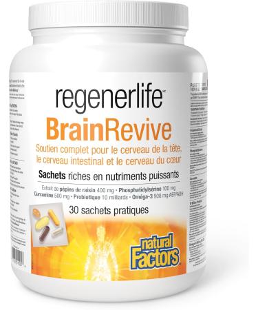 Natural Factors Regenerlife BrainRevive 30 convenient packets Five-in-One Supplement Kit Daily Full-Nutrient Packets Contain: Phosphatidylserine Bioavailable Curcumin Omega-3 EPA/DHA Grapeseed Extract and High-Potency Five-Strain Probiotics Supports Your  - Buy Online on SooperMarket.com