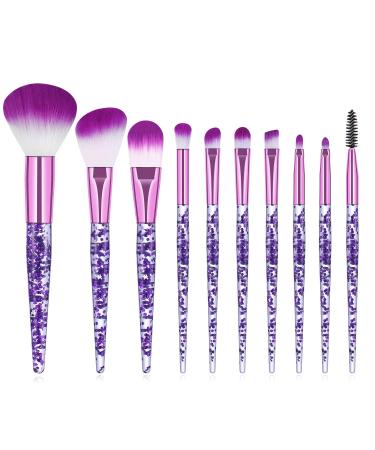 10 Pieces Crystal Glitter Makeup Brushes Premium Synthetic Fiber Makeup Brush for Foundation Powder Concealers Blush and Eyeshadow (Purple)