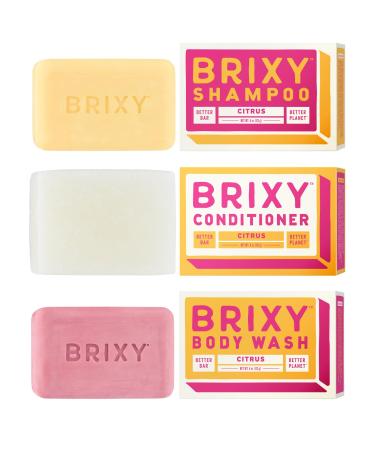 BRIXY Balancing Shampoo and Conditioner Bar Set with Moisturizing Body Wash Bar Controls Oil & Hydrates Strands Removes Build Up Moisturizes Skin All Hair Types pH Balance Color Safe Vegan Citrus