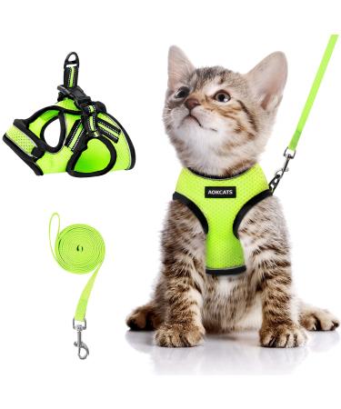 Aokcats cat dishes with a leash outbreak -proof cat leash with dishes for cats adjustingly soft reflective cat harness set for small kittens rabbit set for walking S light green