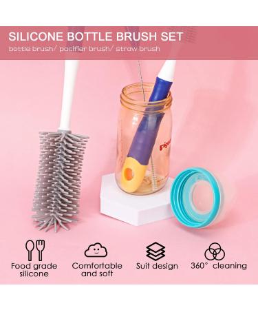 TAGVO 3 in 1 Soft Silicone Baby Bottle Cleaning Brushes Set - Teat, Straw, and Stand Cleaner for Bottles, Glasses, Thermoses, and Food Jars - Buy Online on SooperMarket.com