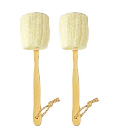 2-Pack Natural Loofah Exfoliating Bath Brush - Body luffa loofa Sponge On a Stick - Sponge Scrubber with Long Wooden Handle Back Brush for Men & Women - Bath Spa Shower