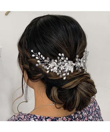 Easedaily Silver Flower Leaf Bridal Hair Vine Headpiece with Pearls - Wedding Hair Accessories for Women and Girls - Buy Online on SooperMarket.com
