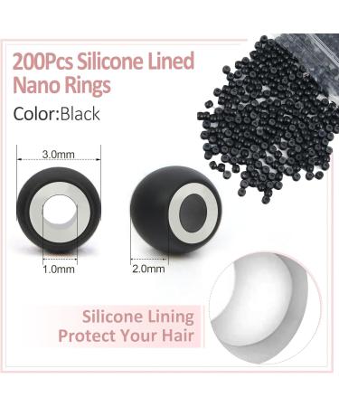 Vlasy Nano Beads 3.0mm 200PCS + 2PCS Hair Extension Loop Threaders Set (Black) - for Hair Extensions/Tinsel - Buy Online on SooperMarket.com