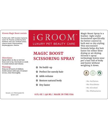 Igroom Magic Boost Dog Scissoring Spray | Luxury Pet Beauty Care | Adds Volume & Restores Natural Body | Made in USA | 8 Ounce - Buy Online on SooperMarket.com
