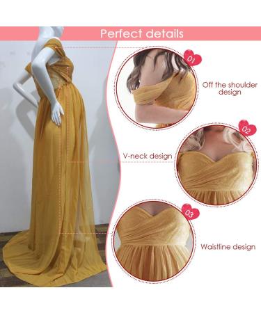 FEOYA Maxi Maternity Dress- Yellow Chiffon Lace Gown for Pregnant Women Photography - Buy Online on SooperMarket.com