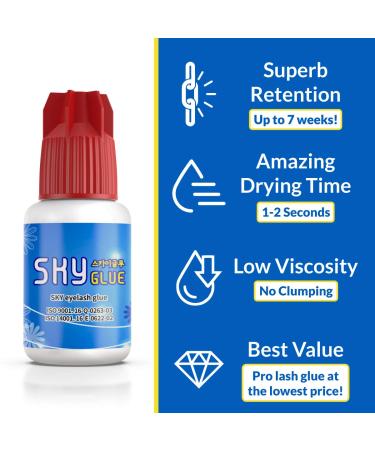 Sky Glue S+ - 2 Bottles | Super Strong Black Lash Extension Adhesive | Fast Drying/7+ Week Retention | Professional Grade for Long Lasting Semi Permanent Individual Lash Extensions - Buy Online on SooperMarket.com