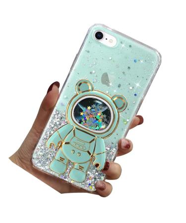 Rnrieyta Miagon Bear Astronaut Stand Case Glitter for iPhone 6S Plus/6 Plus Cute Girl Thin Crystal Protective Case Quicksand Bling Transparent Case Bumper with Astronaut Holder Kickstand Green iPhone 6S Plus/6 Plus Green