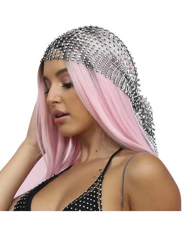 Rhinestones Headpiece Head Jewellery for Women Crystal Nightclub Headwrap Rhinestone Mesh Headband Rave Headband Silver