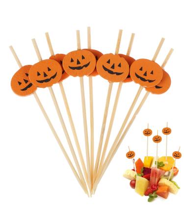 200 Pieces Halloween Pumpkin Cocktail Sticks Wooden Toothpick Pumpkin Ghost Fruit Picks Orange Cake Topper Mini Snack Picks 4.7 Inch Food Picks Appetizer Picks for Party Mini Cake Decorations