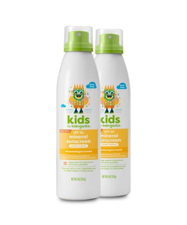 Babyganics SPF 50 Kids Mineral Sunscreen Continuous Spray, Totally Tropical | UVA UVB Protection | Octinoxate & Oxybenzone Free | Water Resistant, 2 Pack (6 ounce) Raspberry