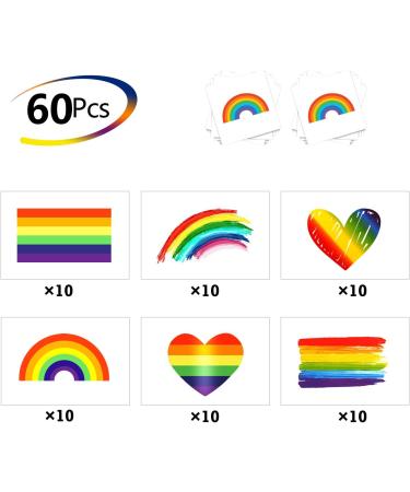 Phogary Pride Merch Gay Rainbow Stickers (60pcs 6 Designs) Pride Accessories Waterproof Body Paints Decals for Pride Day Parade Event LGBTQ+ - Buy Online on SooperMarket.com