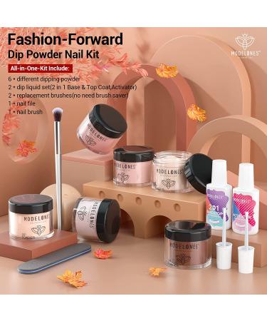 Modelones 6 Colors Dip Powder Nail Kit Starter 12Pcs Fall Winter Nude Brown Neutral Skin Tone - Acrylic Dipping Powder System with Base & Top Coat, Activator - French Nail Art, DIY Manicure Kit - Buy Online on SooperMarket.com