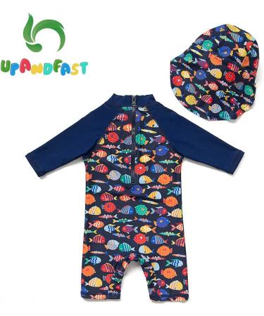 UPF 50+ Baby Girl One Piece Swimwear Suit with Sun Hat | Toddler Swimsuit | Colorful Fish Design | 18-24 Months - Buy Online on SooperMarket.com