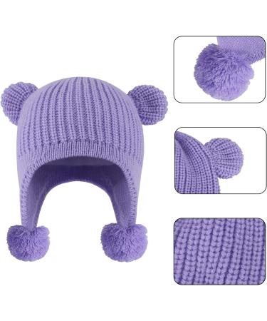 KAKU NANU Toddler Winter Hat with Double Pom Pom Earflap | Fleece Lined Beanie for Baby Boys and Girls 2-4 Years - Purple - Buy Online on SooperMarket.com