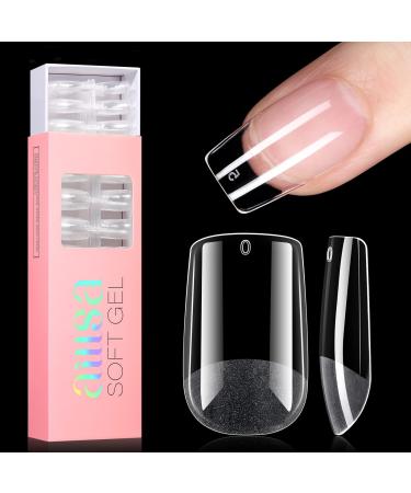 AILLSA Square Nail Tips - Half Matte Full Cover Nail Tips No Filed 360Pcs Fake False Soft Gel Short Nail Tips Pre-shaped Acrylic Clear Gelly Tips for Press On Nail Extension 12 Sizes With Gift Box Short Square 360PCS
