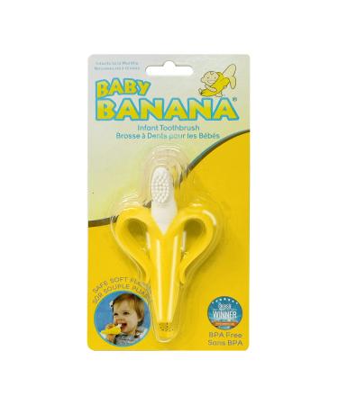 Baby Banana Yellow Banana Infant Toothbrush - Easy to Hold Train Infants Babies and Toddlers for Oral Hygiene - Teether Effect for Sore Gums