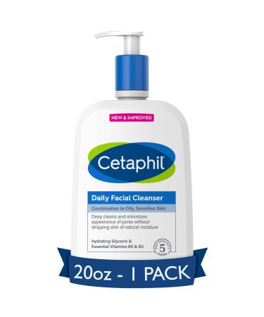 Face Wash by CETAPHIL, Daily Facial Cleanser for Sensitive, Combination to Oily Skin, NEW 20 oz, Gentle Foaming, Soap Free, Hypoallergenic NEW, 20 Ounce