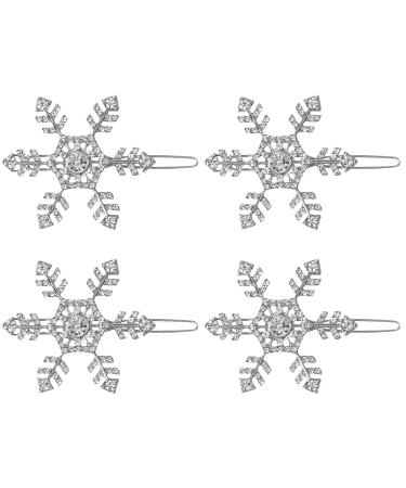 JNAWA 4Pieces Snowflake Hair Clips Silver Xmas Shiny Hair Decoration Headwear Alloy Bobby Pins Hair Decoration Styling Tools for Women Girls Hair Accessories