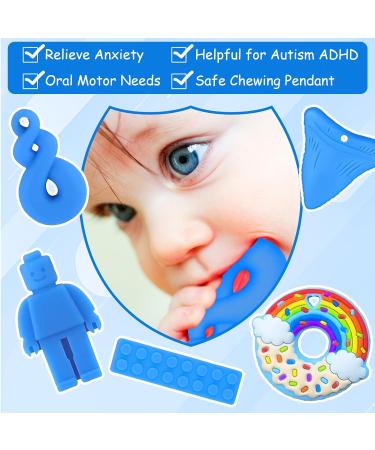 5Pcs Sensory Chew Necklace Blue Teether Chew Toys for Autistic Children | Anxiety Biting Needs Silicone Chewy Teether Toy - Food Grade Silicone for Kids Teething - Buy Online on SooperMarket.com