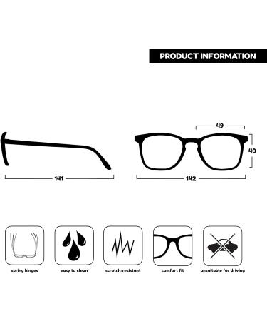 Opulize Bex Fern Glasses - Large Designer Frame Scratch-Resistant Black Men's Eyewear M64-1 -2.50 Diopters - Buy Online on SooperMarket.com