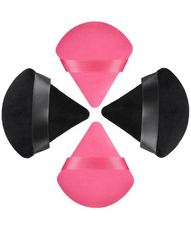 HEYMKGO Triangle Powder Puff 4 Pcs Velvet Powder Puffs Face Triangle Makeup Puff Reusable Wet Dry Dual-use Setting Powder Puffs for Pressed Powder Mini Velour Under Eye Facial Make Up Cosmetics Puff black/rose 4pcs