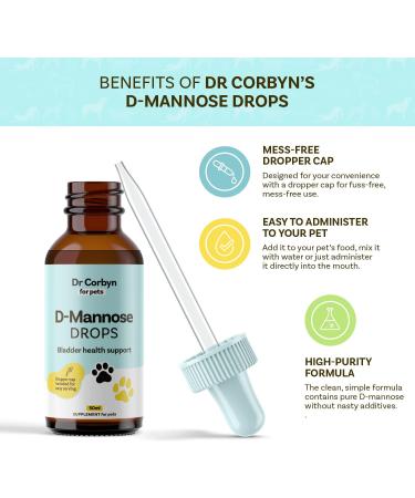 Dr Corbyn Pets D-Mannose Drops - 50ml | Urinary Tract & Bladder Health Support for Dogs and Cats | Cystitis Support | Natural and Easy to Use - Buy Online on SooperMarket.com