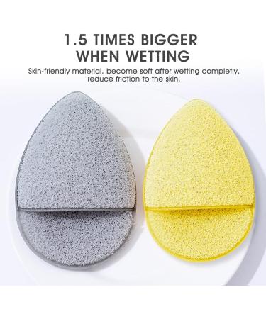 LYFONDYI Facial Cleaning Sponge Set - 2 Reusable Bath Sponges for Daily Exfoliating & Makeup Removal | Grey & Yellow | Finger Glove Included - Buy Online on SooperMarket.com