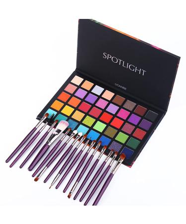 UCANBE Spotlight Eyeshadow Palette & 15PCS Eye Brushes Makeup Set | 40 Color Matte Shimmer Glitter Eyeshadow Pallet | Highly Pigmented & Waterproof | Long Lasting Makeup Palette with Brushes - Buy Online on SooperMarket.com