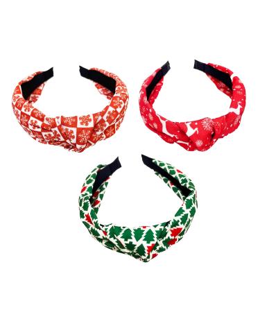 Bohue 3 Pieces Christmas Headbands Holiday Knotted Head Bands Wide Knotted Headband Christmas Hair Accessories for Women