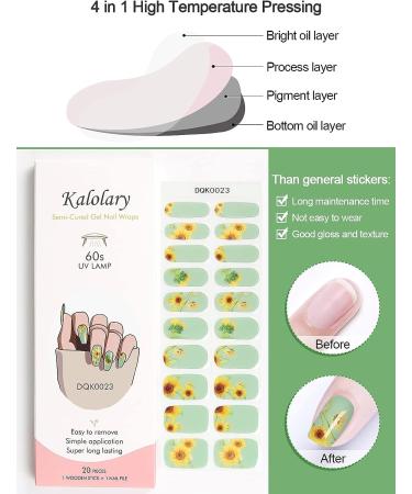 Kalolary 20PCS Sunflower Gel Nail Wrap Strips | Waterproof Adhesive Nail Art Stickers with Tools | Long-Lasting Full Nail Wraps | UV/LED Lamp Required - Buy Online on SooperMarket.com