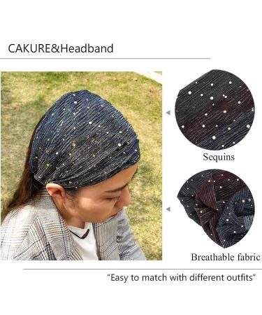 CAKURE Sequins Wide Headbands Pack of 3 - African Head Wraps for Women and Girls - Bling Boho Turban Hair Bands - Stretchy Scarf for Yoga, Running, Sports - Blue, Red, Black - Buy Online on SooperMarket.com