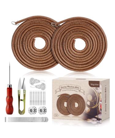 Magicfour Sewing Machine Belt  71 3/16 Sewing Machine Leather Belts Sewing Machine Treadle Belts with Hook for Singer/Jones Sewing Machine (2 Pcs with Accessories)