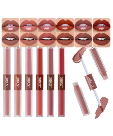 Matte Liquid Lipstick Set 6 Colors 2-In-1 Mirror Matte Lip Glosses Kit Velvet Lip Glaze Black Lipstick for Women Long Lasting Shinny Lip Stain Nude Lip Makeup Smudge Proof for Party Festival 6 Colors Set A