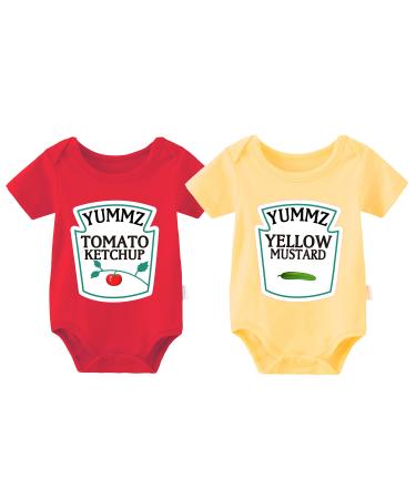 culbutomind Baby Twins Bodysuit Ketchup Mustard Newborn Baby Outfits Unisex Romper Infant Jumpsuit Red 1 6-9 Months