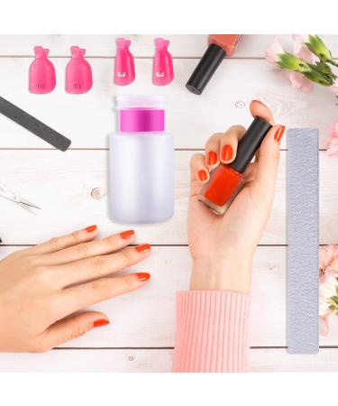 Siquk Gel Nail Polish Remover Kit - 20 Nail Clips, 2 Nail Files, 2 Cuticle Pushers, 600 Cotton Pads, Nail Brush, Grinding Block, Toe Separator - Pink - Buy Online on SooperMarket.com