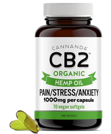 CB2 HEMP OIL CAPSULES ORGANIC - Extra Strength Hemp Oil for Pain Relief Inflammation Anxiety & Stress - Easy To Swallow Vegan Softgels - 1000MG Capsule with Curcumin. High Potency Supplement. Stronger Than Hemp Gummies. Excellent Source of Omega 3-6-9 and