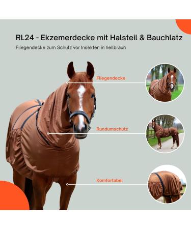 RL24 Eczema Ceiling for Horses | Light Brown | Protective Flying Sheet with Neck & Abdomen | Fine-Meshed Double Closure & Leg Cords | 115cm - Buy Online on SooperMarket.com