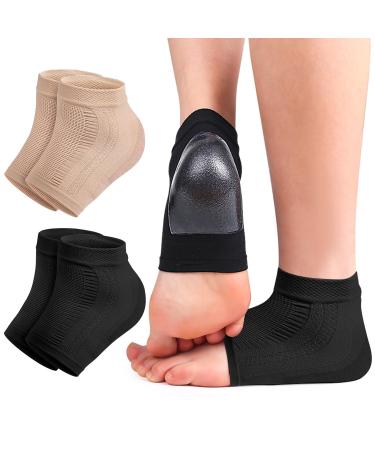 Cracked Heel Treatment Repair Socks - 2Pair of Premium Padded Compression Gel Sleeve/Sock for Dry Feet Treatment Spa Moisturizing Heel Socks for Repairing (One Size fits Most) 1B+1F