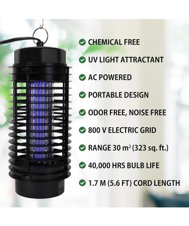 Bite Shield Bug Zapper 800V UV Light Lure Fly Mosquito Insect Trap Killer for Indoor and Outdoor 5.6 Ft AC Power Cord Electronic Fly Zapper for Moths Gnats Patio Home Backyard Camping Black - Buy Online on SooperMarket.com