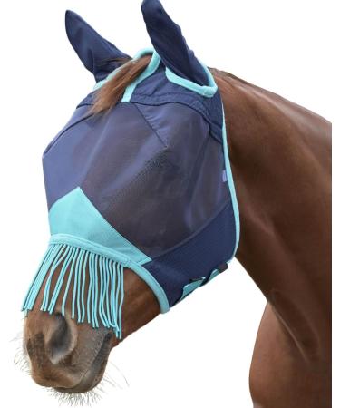 WeatherBeeta ComFiTec Deluxe Fine Mesh Mask with Ears & Tassels Black/Turquoise Cob Cob Black/Turquoise - Buy Online on SooperMarket.com