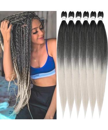 Xusuperb Lang Pre Stretched Braiding Hair ombre Silver Gray 30 inch Easy Braids Extensions Black Gray Art Hair For Inclined 6 Packs Soft Knotless Yaki-Textur Cubs Hair extensions (T1b/Gray) 76 cm (6-pack) T1b/gray#