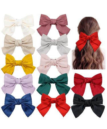 12 Pack Large Big Oversized Knot Bowknot Satin Hair Bows French Barrettes Hair Clips Bun Ponytail Holder Hair Ribbon Accessories for Women Girl